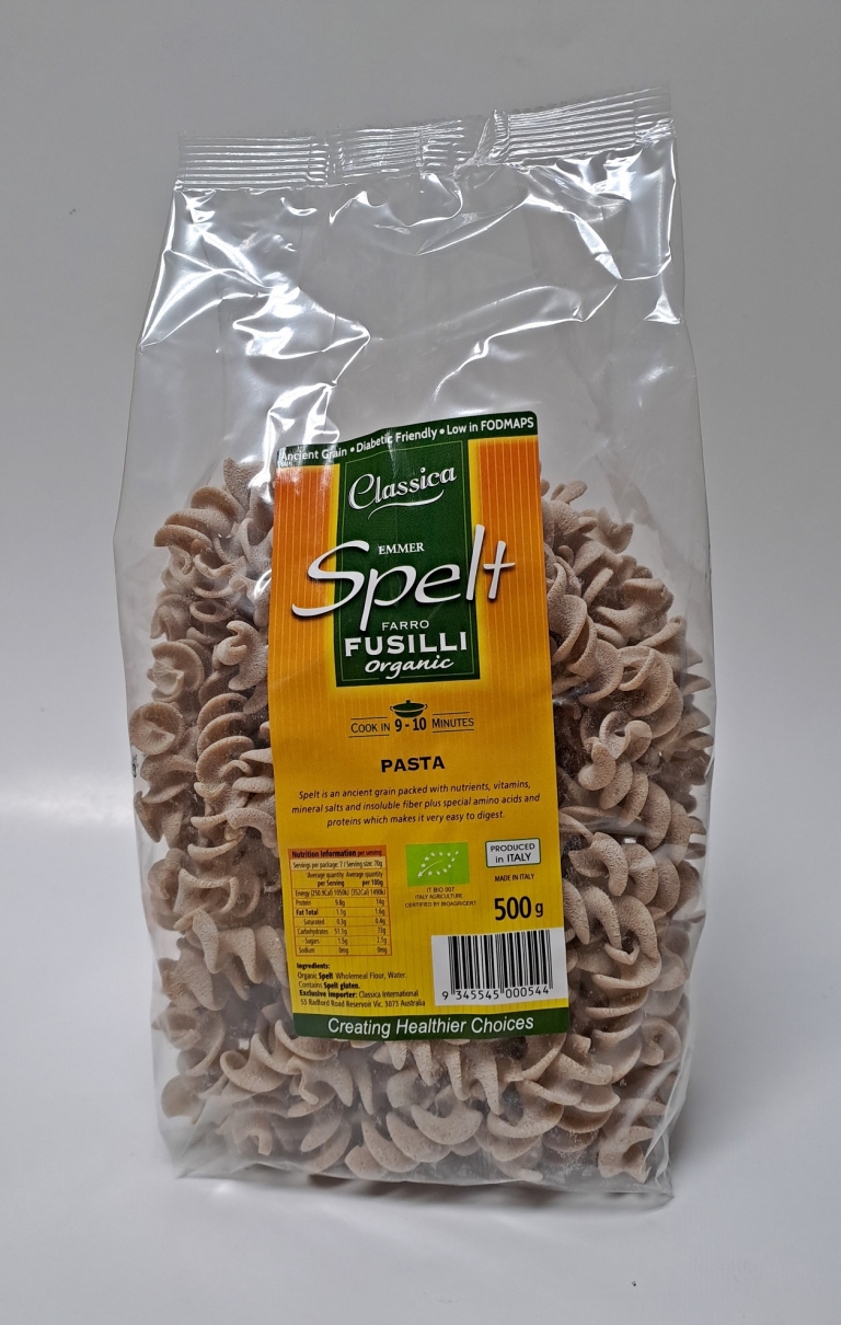 Classica Organic Spelt Farro Fusilli Pasta 500g