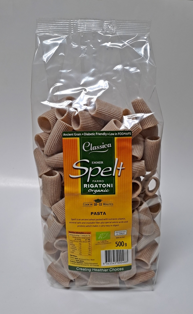 Classica Organic Spelt Farro Rigatoni Pasta 500g
